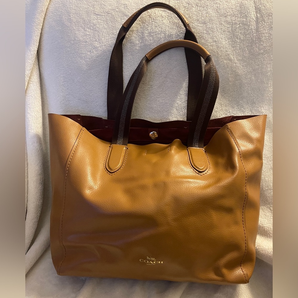 COACH Leather Derby Tote in Camel Tan Color